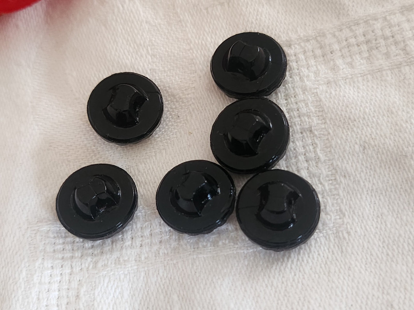 Lot 6 boutons vintage en verre noir avec strass orange 13 mm ou  1,3 cm ref 6355