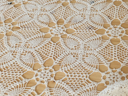 Ancienne nappe crochet blanc dessus de lit rideau 220 sur 145 cm B7