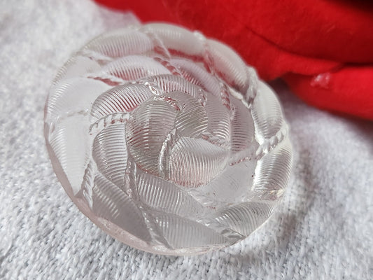 Gros bouton ancien  en verre spirale transparente relief 3,1  cm D17B