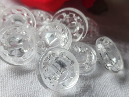 Lot 6 boutons anciens en verre transparent vintage 1,7 cm ref 3115
