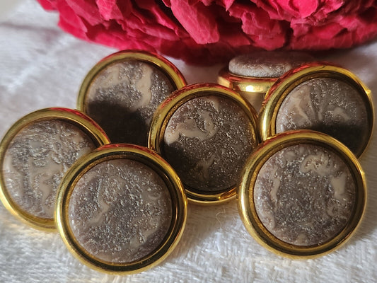 Lot 7 boutons vintage métal teinte marron marbré pied 1;7 cm ref 4979