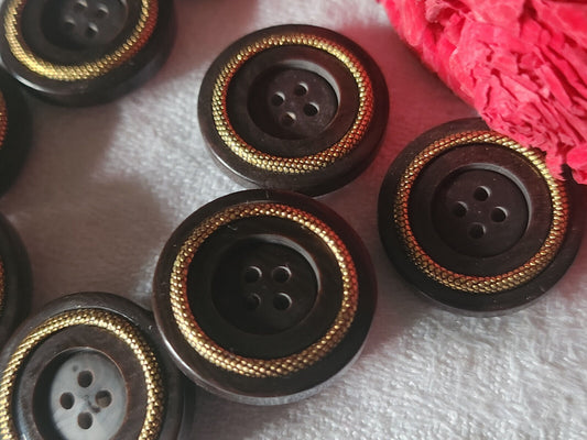 Lot 6 boutons vintage  marron alveole doré  trous 2,2 cm ref 5050
