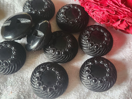 Lot 6 boutons vintage parurier resine perlé pied 2,3 cm noir ref 4883