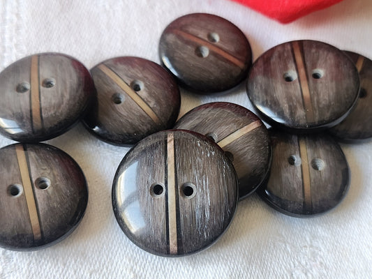 Lot 9 boutons vintage marron liseré nacré trous 2,3 et 2,5 cm ref 2775
