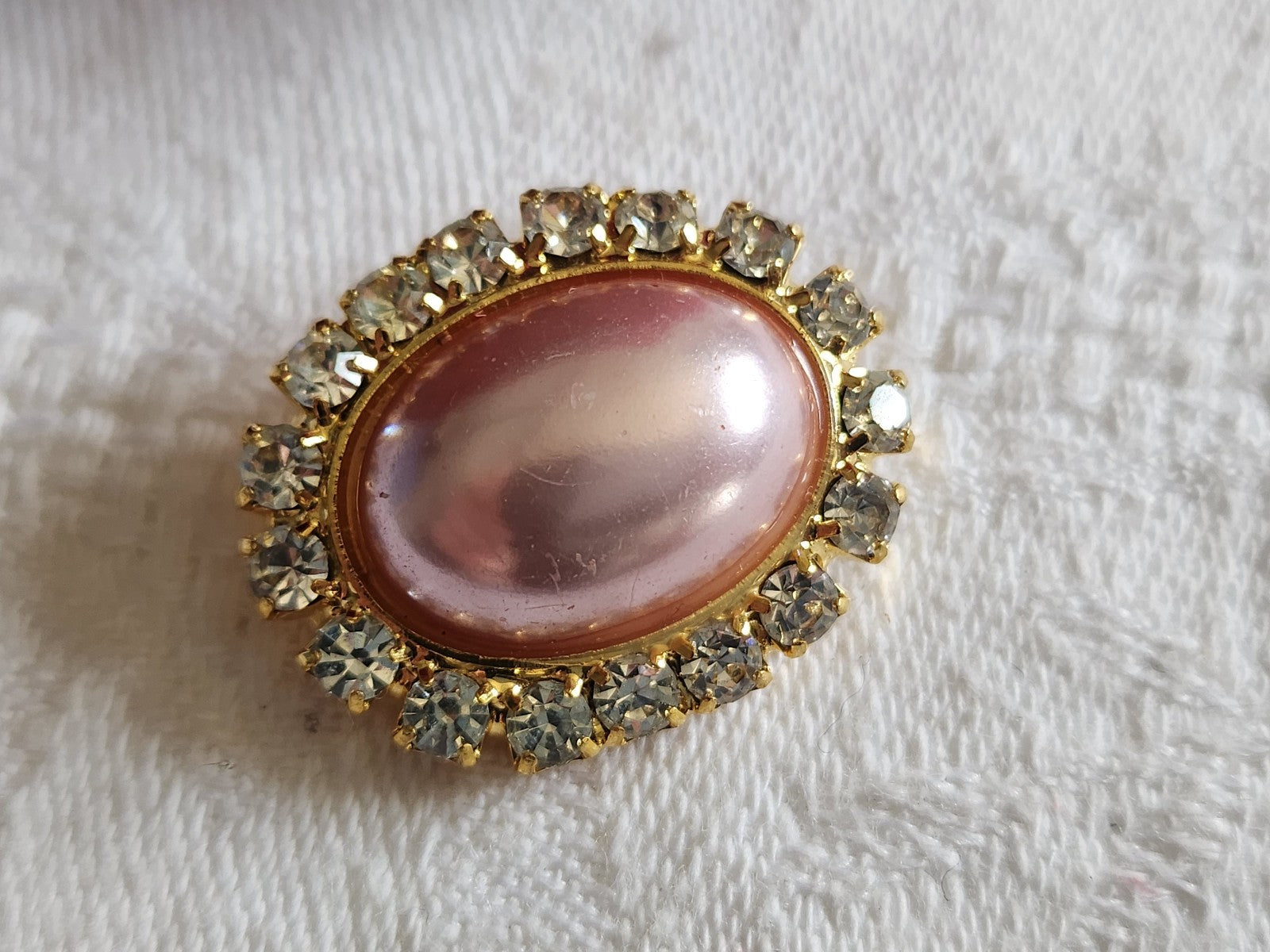 Bouton vintage en métal strass ovale cabochon rose bijoux  2,5 sur 2 cm D14M