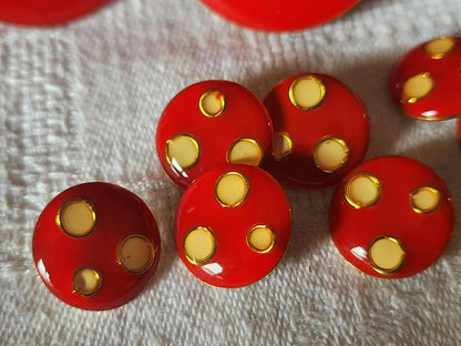 Rare Boucle de ceinture ancienne avec ses 8 boutons assortis rouge  T1