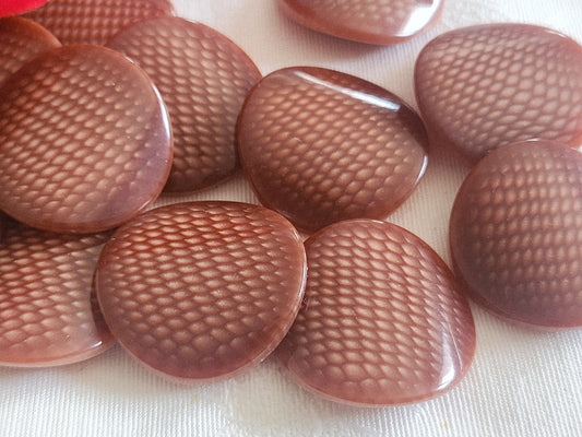 Lot 6 gros boutons ancien marron  motif courbé 2,7 cm pied ref 6209