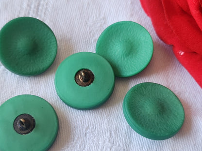 Lot 5 boutons vintage vert mat àpied métal 2,3 cm ref 482