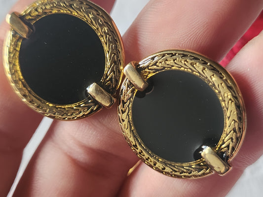 Lot 6 gros boutons vintage en metal émaillé noir 2,7 cm lourd ref 4776