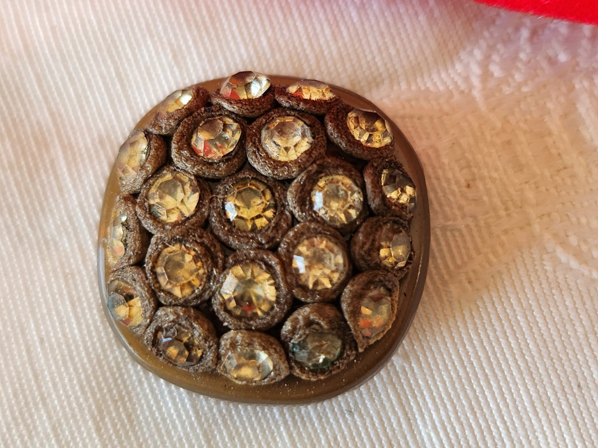 Bouton vintage parurier collection resine strass marron bijoux  2,5 cm ref 6668