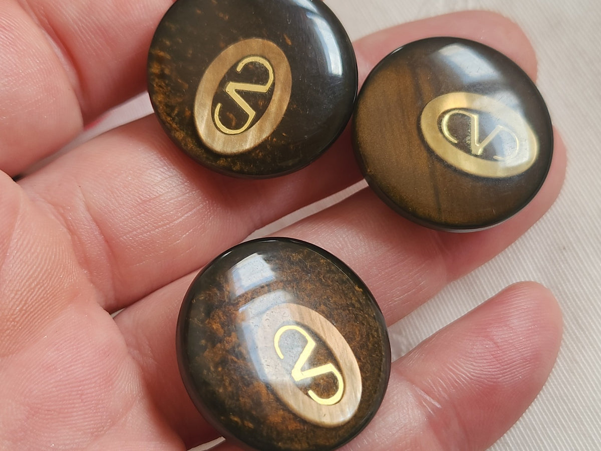 Trio gros boutons vintage marron inclusion panaché pied 2,7 cm ref 6340