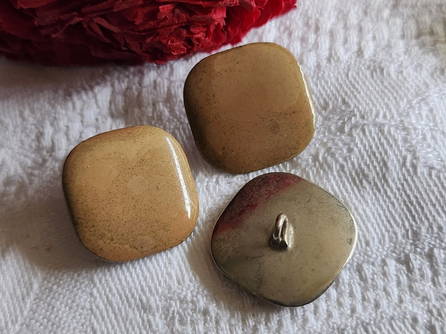 Trio boutons vintage en métal argenté marron  1,8 cm G19H