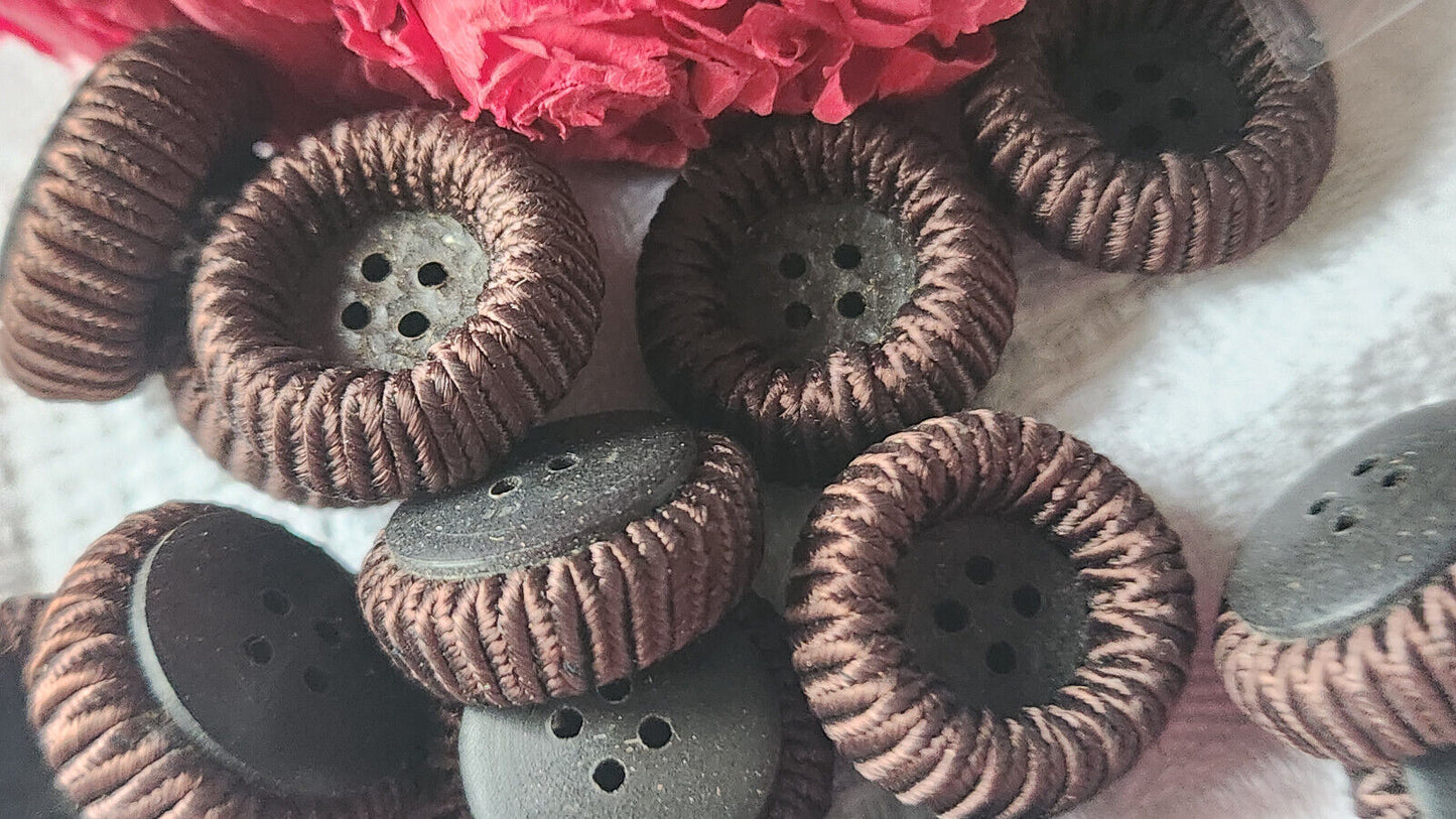 Lot 6 boutons anciens vintage passementerie marron 1,8 cm ref 2411