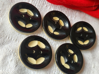 Lot 5 boutons anciens collection noir blanc art deco 2,2 cm ref 5322
