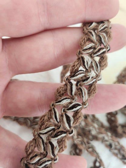 Galon vintage camaïeu marron ajouré 5 m80 sur 1,7 cm A2