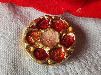 Bouton vintage métal coeur nacré orange rouge pied 2,2 cm G5D