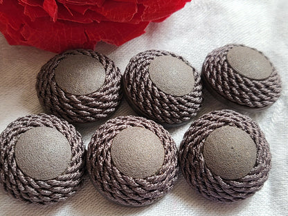 Lot 6 boutons vintage gris pourtour passementerie pied  2,1 cm ref 3495