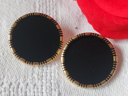 Duo gros boutons vintage en métal noir doré superbe 2,4 cm ref 267