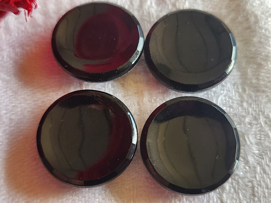 Lot 4 anciens boutons en verre noir pourtour facette pied joli 1,8 cm ref 4717