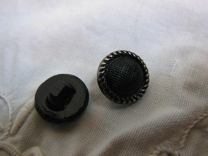 Duo boutons anciens en verre noir argenté petit  à pied 1,3 cm D14A