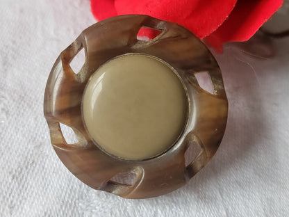 Gros bouton ancien galalithe jaspé collection art deco 3,6 cm D6K
