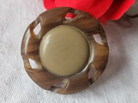 Gros bouton ancien galalithe jaspé collection art deco 3,6 cm D6K