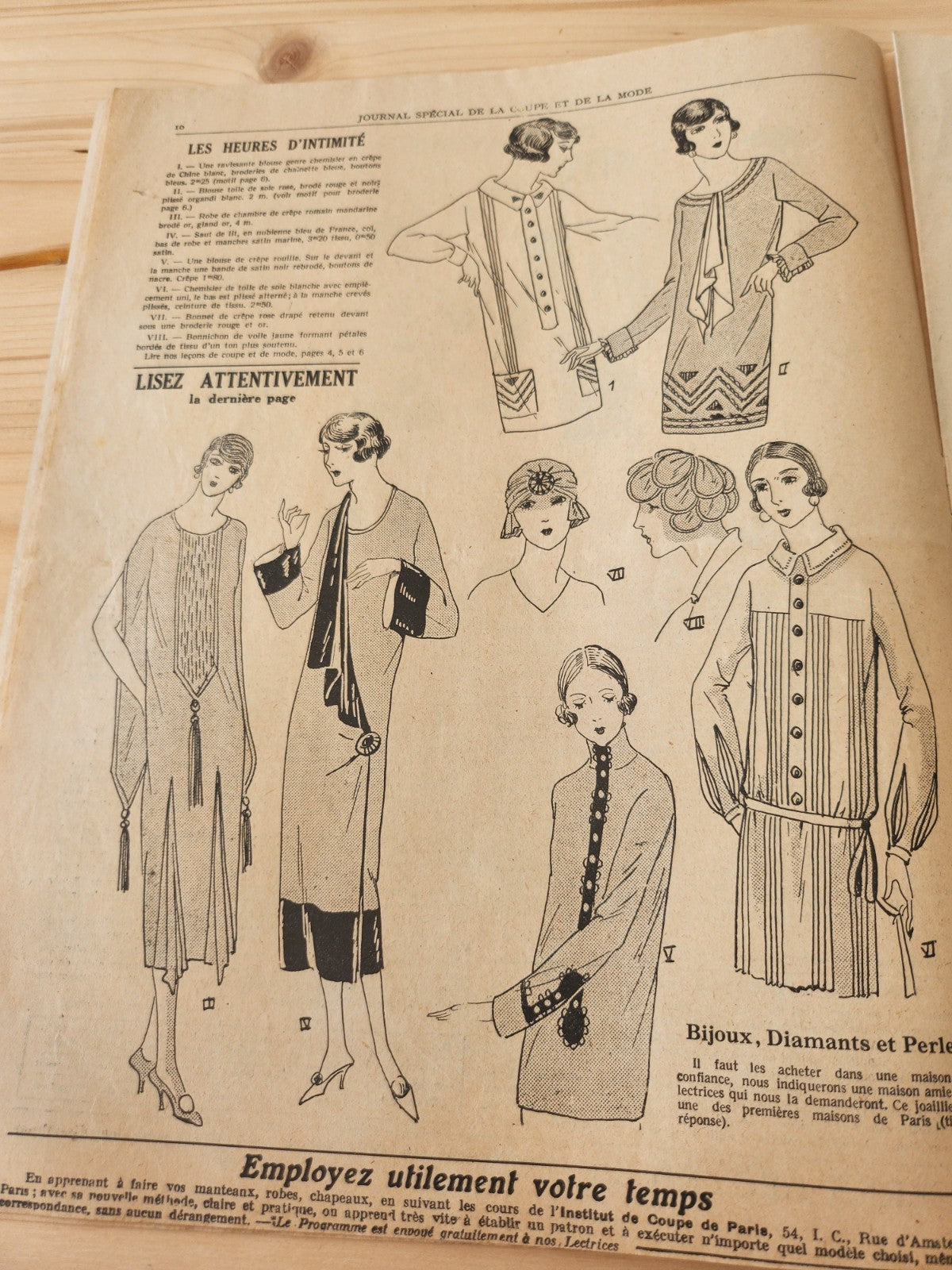Journal de l'institut de coupe de paris année folle mode Fevrier 1926 patron