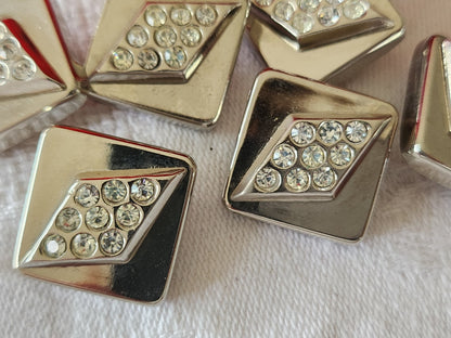 Lot 6 boutons  acrylique et strass en verre pied carré 1,6 cm  ref 6008