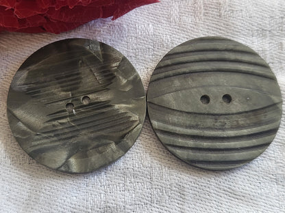 Duo boutons anciens art deco gris jaspé diamètre 3,1 cm G12C