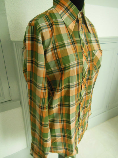 Pur vintage ancienne chemise à carreaux vert orange T38? col  B4