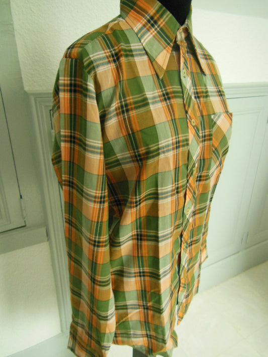 Pur vintage ancienne chemise à carreaux vert orange T38? col  B4