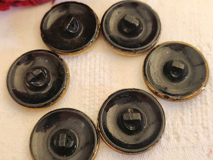 Lot 6 boutons anciens en verre noir facette doré 2,2 cm ref 1850