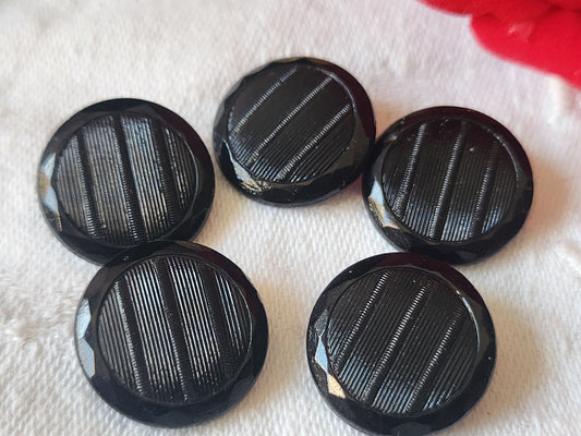 Lot 5 boutons vintage en verre noir ancien 1,8 cm ref 4933