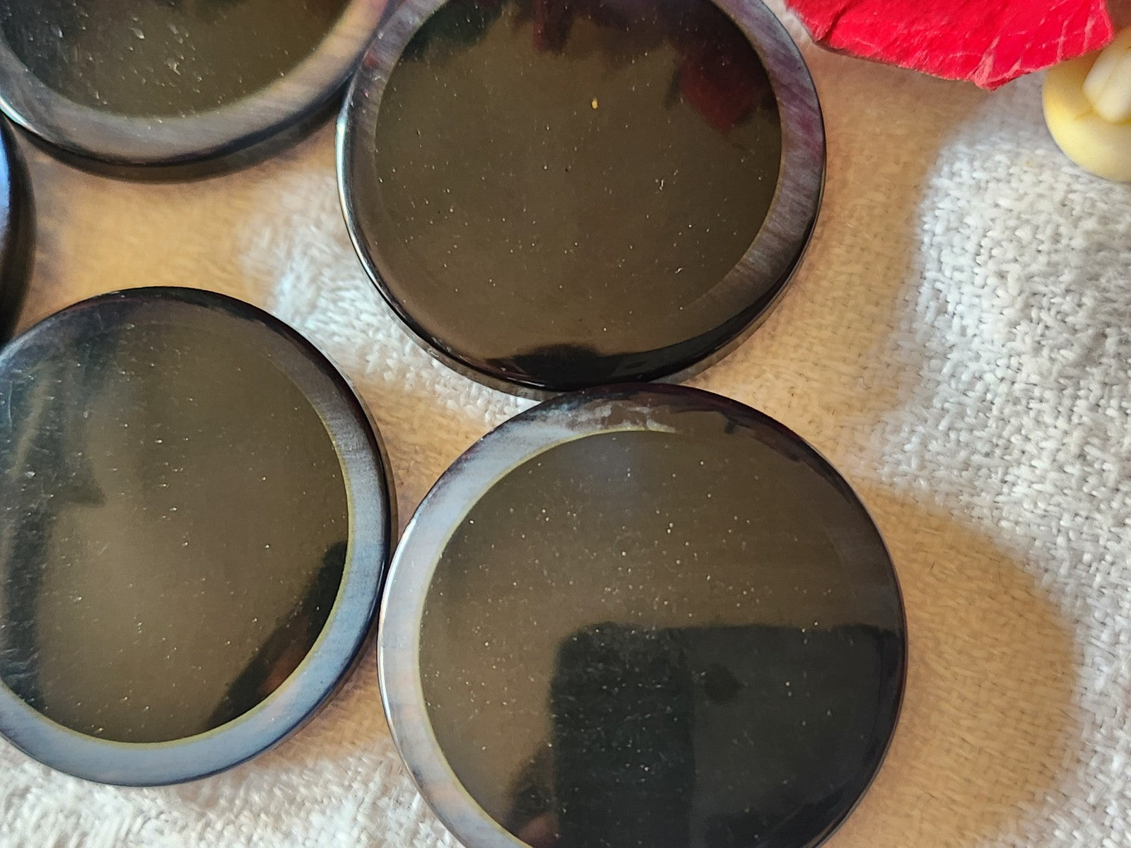 Lot 5 gros boutons vintage bleu  bord nacré 2,8 cm pied ref 3267