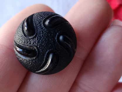 Gros bouton ancien en verre noir contraste mat lumineux 2,2 cm D9C
