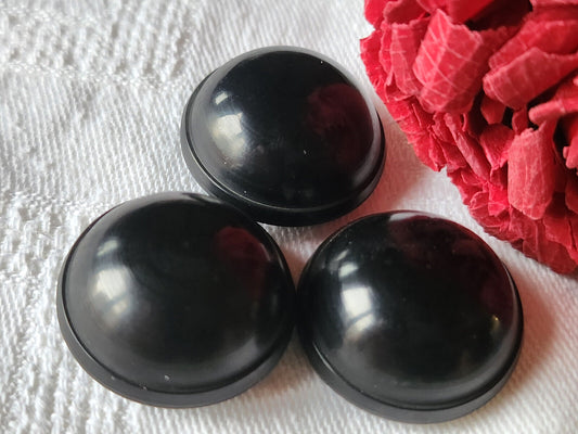Trio boutons vintage noir bombé demi sphere pied 2,4 cm ref 789