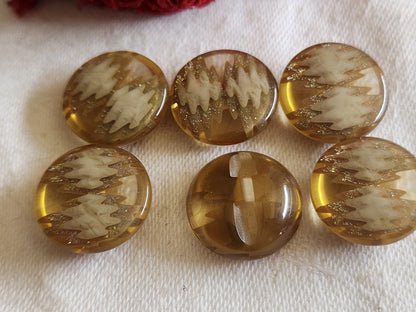 Lot 6 jolis boutons vintage inclusion marron pied 1,7  cm ref 1232