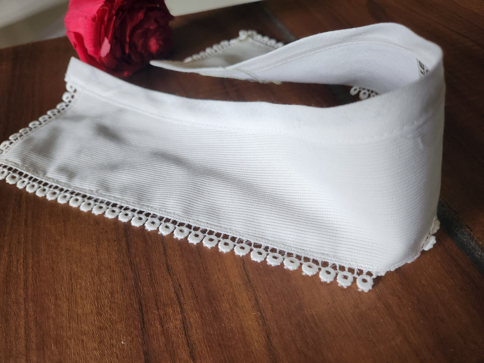 Ancien  col tissu blanc tramée  dentelle  vintage  B1-70