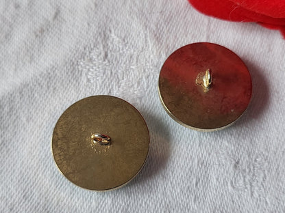 Duo boutons vintage  métal vert paillette doré 2,2 cm pied  D5G