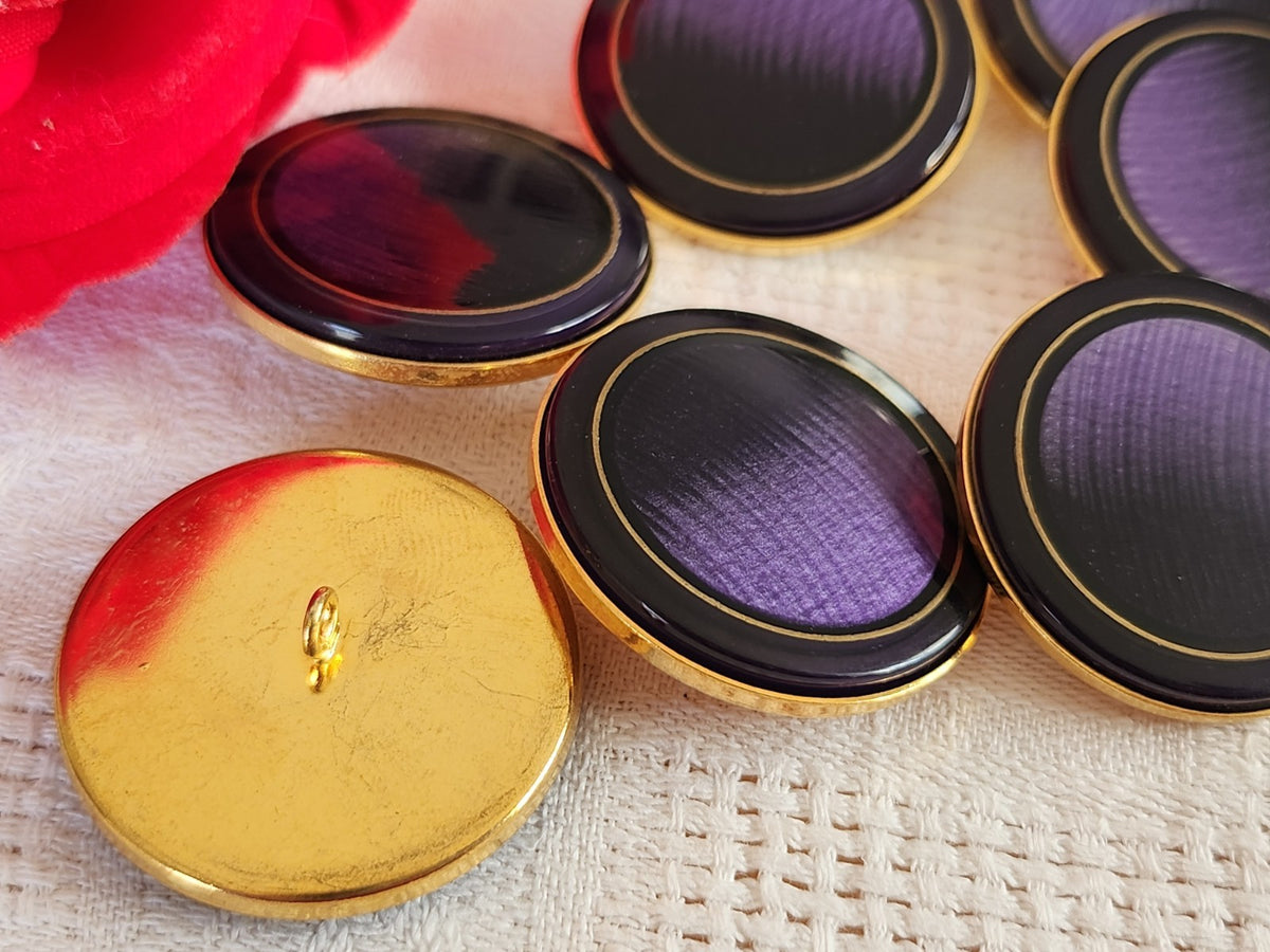 Lot 6 énormes boutons vintage en métal violet 3,1 cm ou 31 mm nacré ref 0043