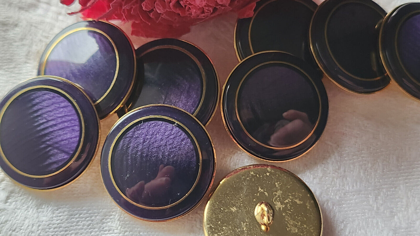 Lot 6 boutons en métal doré coeur violet lumineux vintage pied 2,3 cm ref 3044