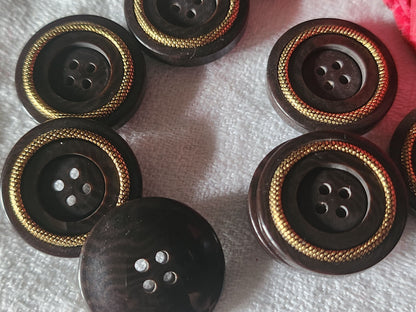 Lot 6 boutons vintage  marron alveole doré  trous 2,2 cm ref 5050