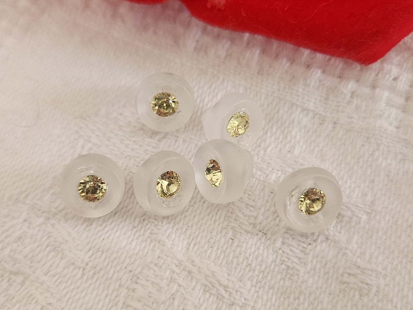 Lot 6 minuscules bouton en verre noir strass jaune vintage 0,7/08 cm ref 6360