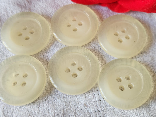 Lot 6 gros boutons vintage beige transparent 2,7 cm trous ref 969