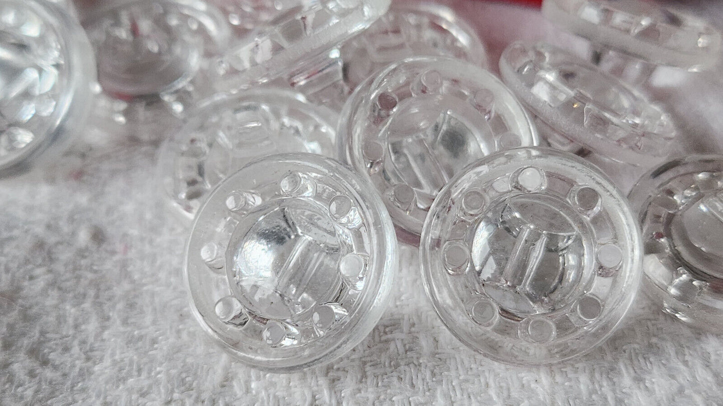 Lot 6 boutons vintage en verre transparent fort relief 1,7 cm ref 2767