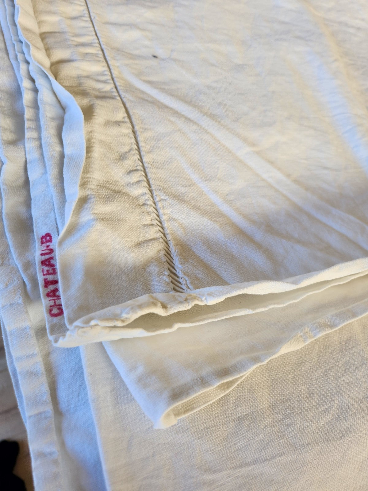 Ancien grand drap  coton monogramme CM jour 215 sur 310  cm  B8