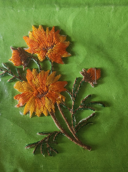 Ancien patch vintage thermocollant "fleur" broderie customisation 