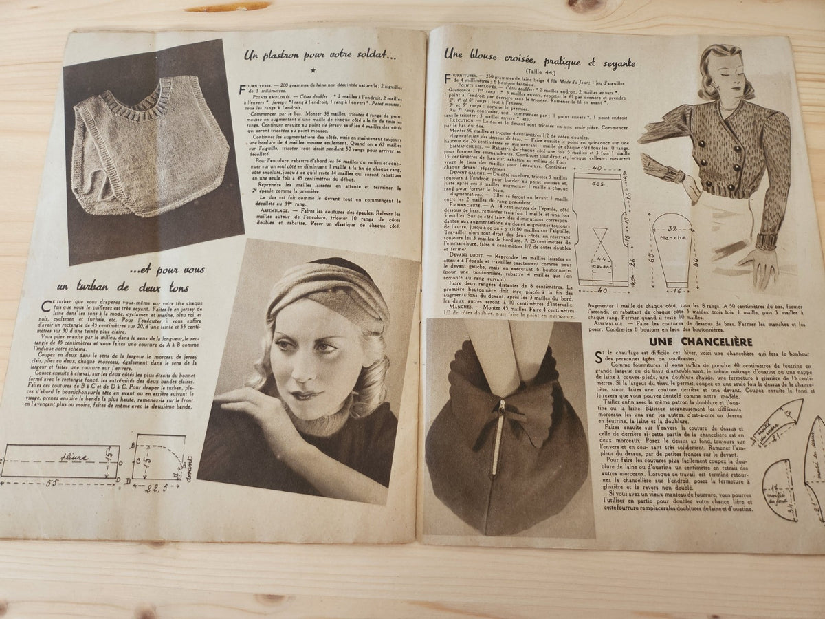 Mode du jour 1939 n°971 deux tissus c chic  robes garnies de tricot