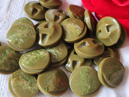 Lot 12 boutons vintage vert paillette pied 1,7 cm ref 1453
