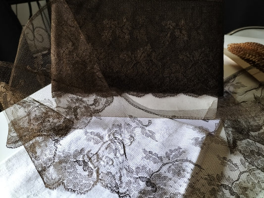 Rare large dentelle ancienne marron voilette  jupon modiste 6 mètres  B6 n°21